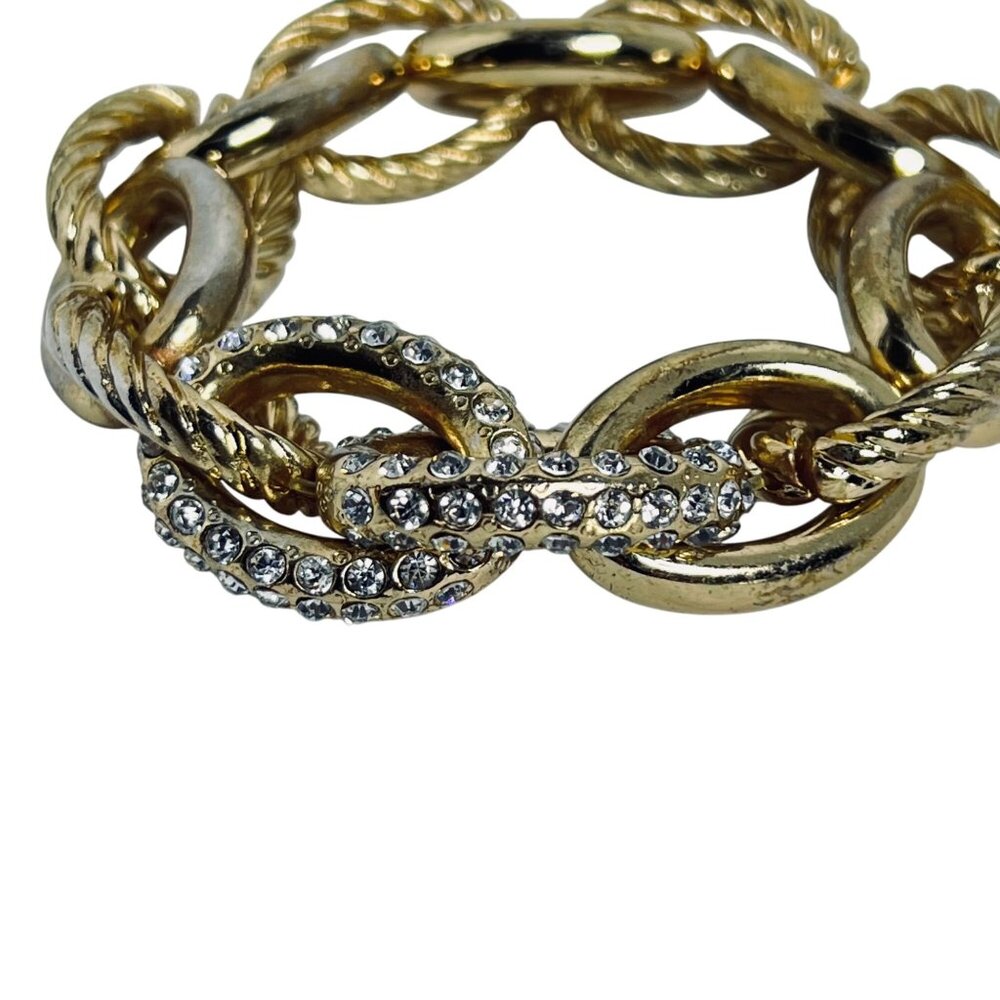 Chunky Gold Tone And Clear Rhinestone Cable Chain Stretch Bracelet (5803) - Picture 2 of 6